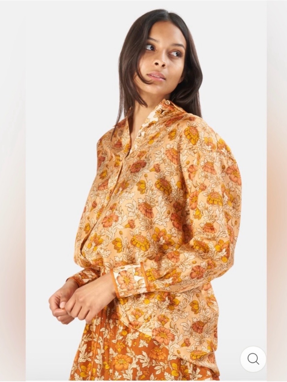 Zimmerman Andie Floral Relaxed Habutai Silk Shirt in Almond Floral Size 0